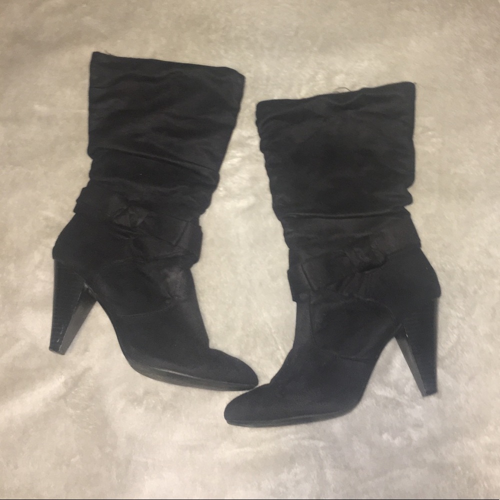 mid calf black heel boots